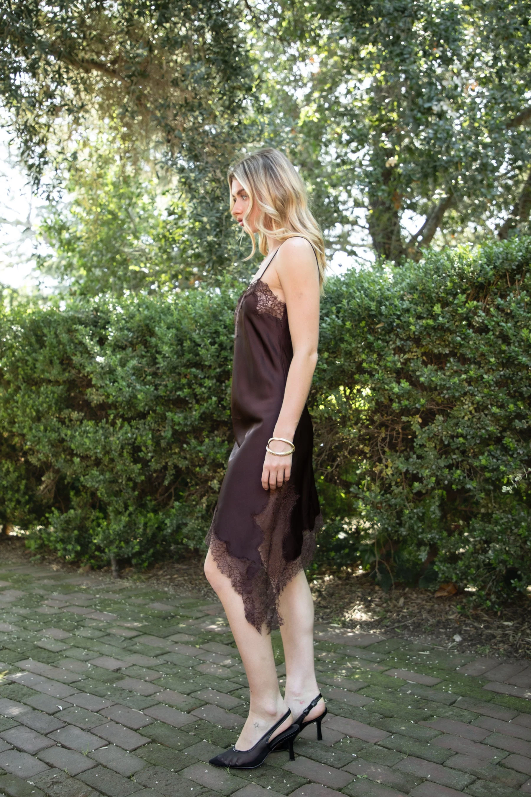 LINORA Satin Lace Contrast V-Neck Mini Dress - Image 12
