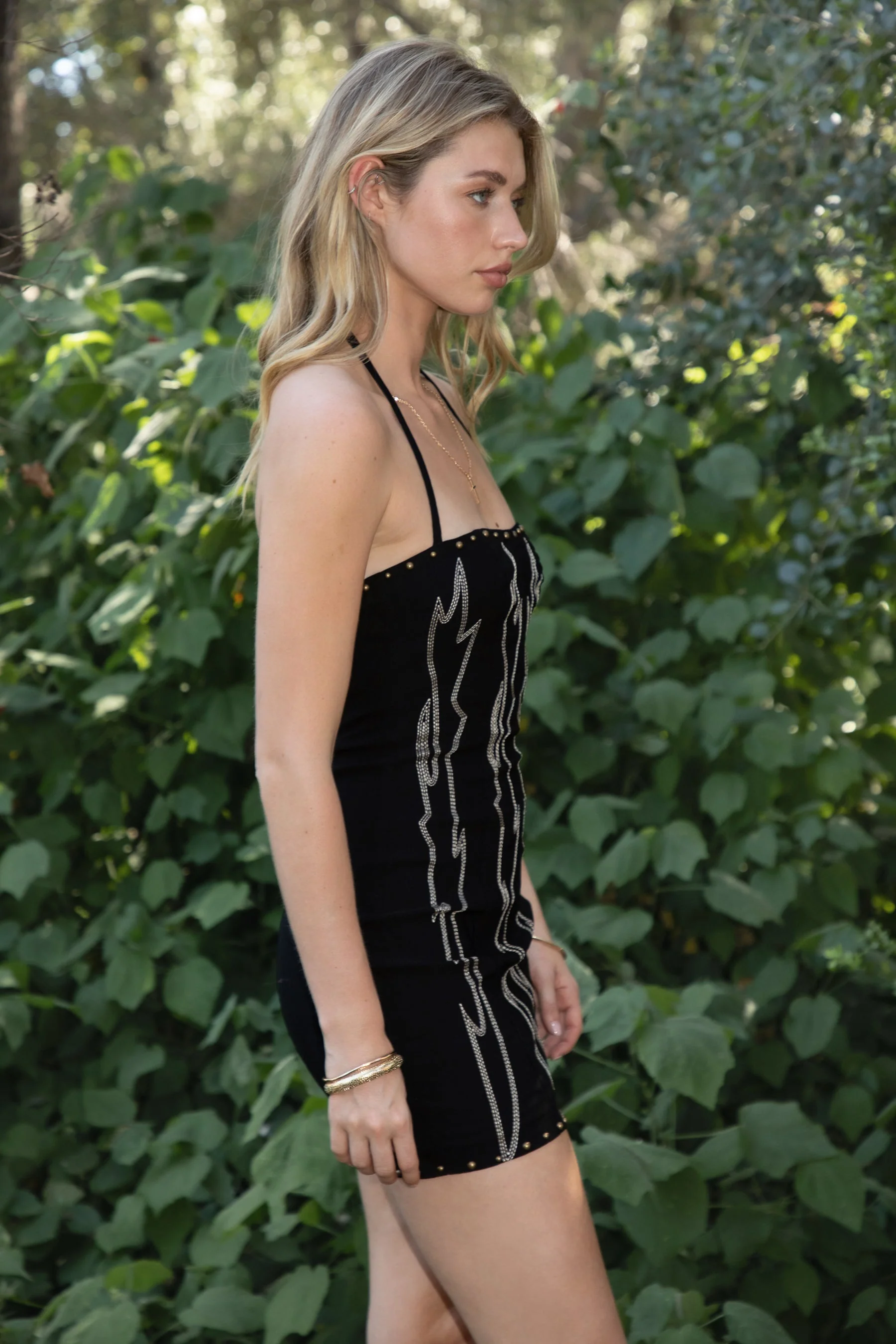 ELSIE Stretch Embroidered Mini Halter Dress - Image 2