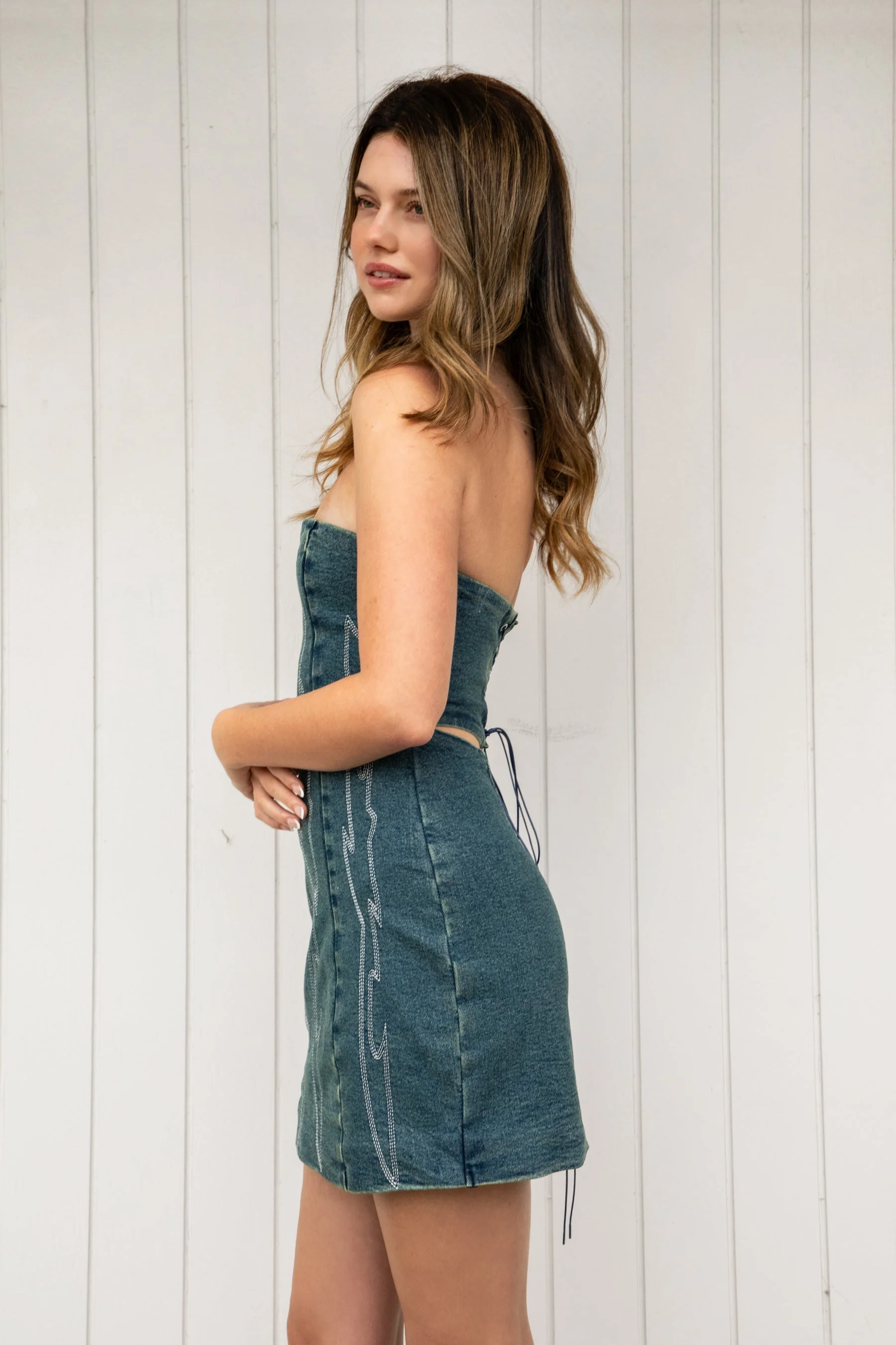 ARIZONA Denim Western Stitch Mini Dress - Image 3