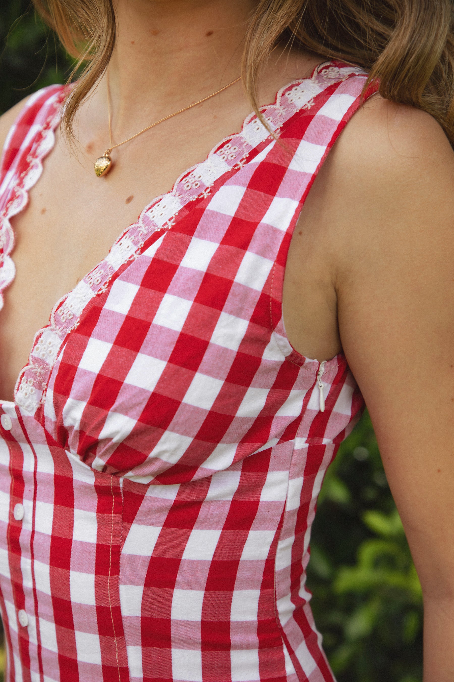 CHERYN V-Neck Gingham Poplin Mini Dress - Image 2