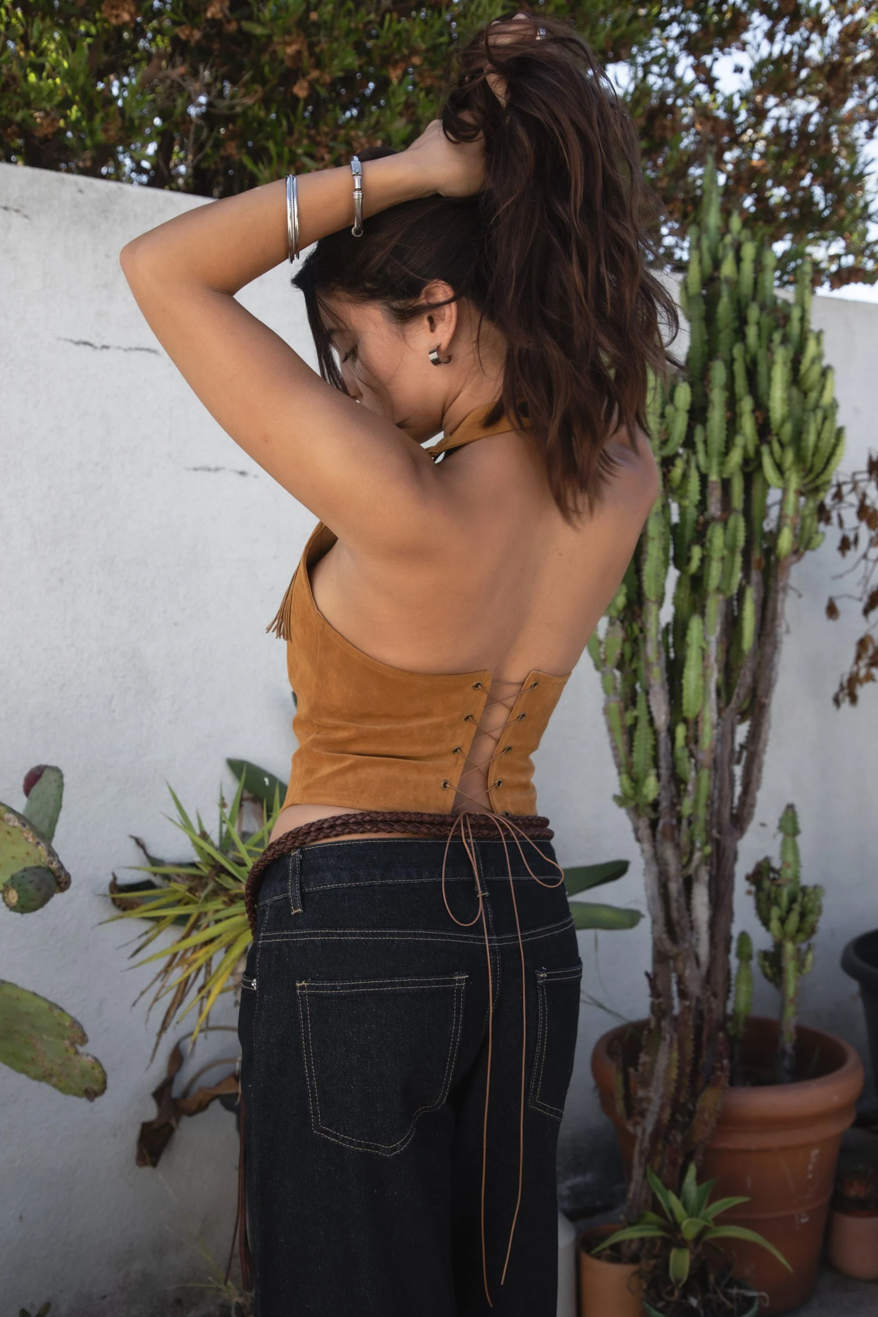 JOSIE Faux Suede Fringe Halter Top - Image 3