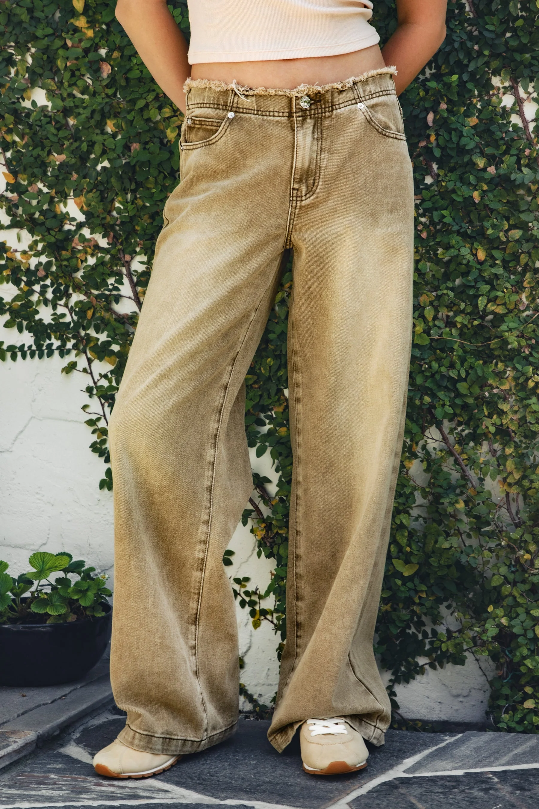 CINDER Washed Distressed Hem Wide Leg Jean - Image 2