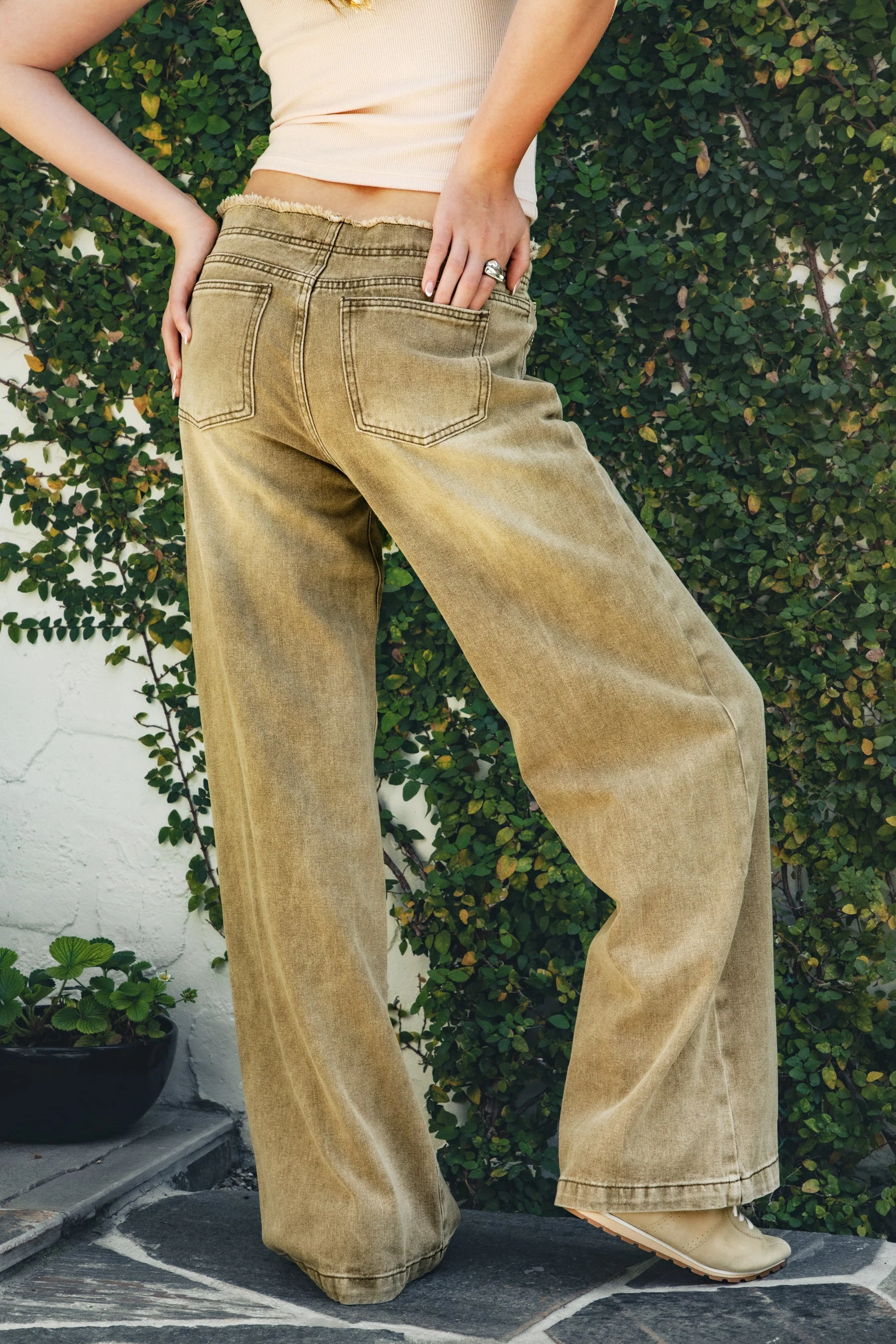 CINDER Washed Distressed Hem Wide Leg Jean - Image 4