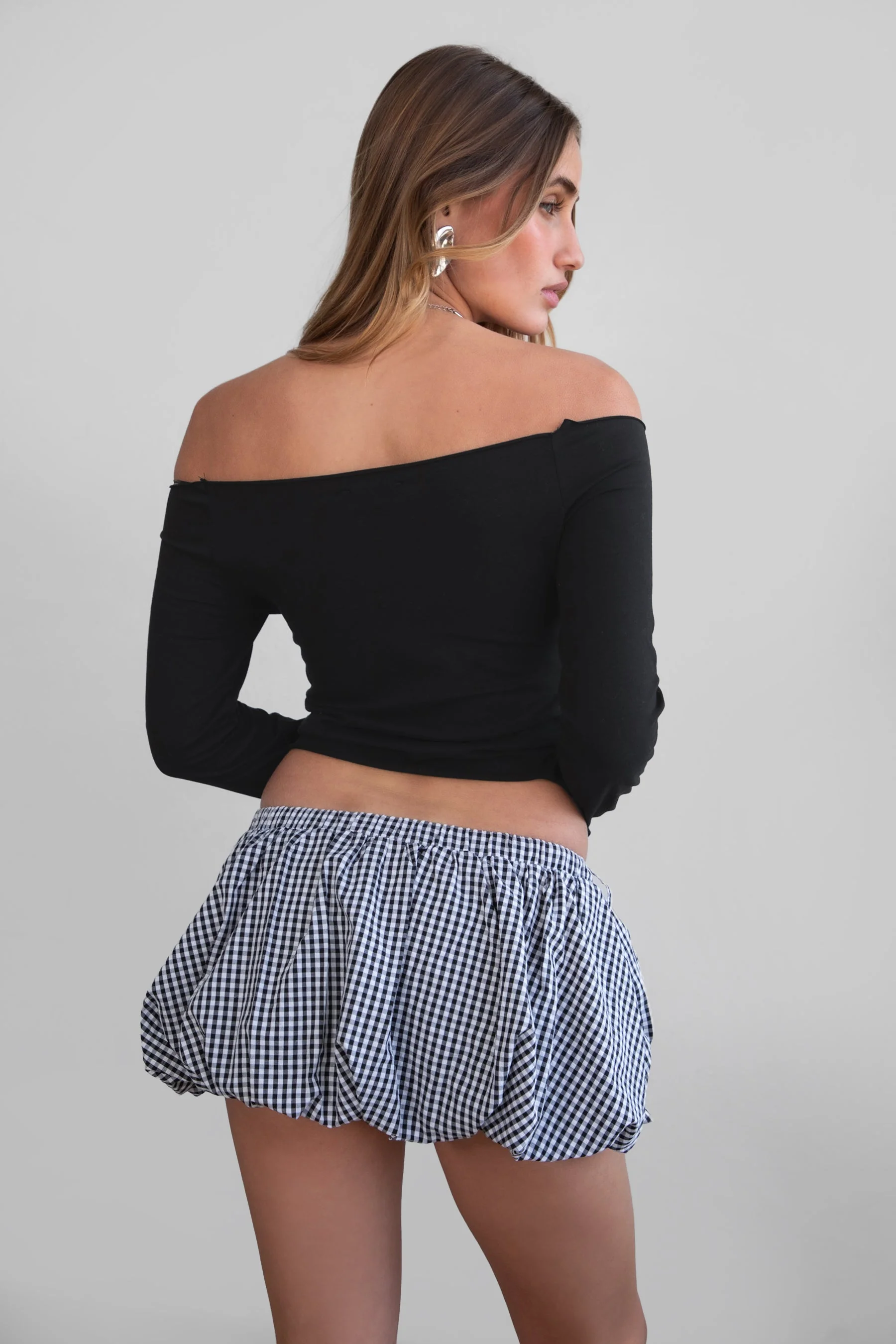 ADYEE Gingham Bubble Skirt With Built-In Shorts - Image 10