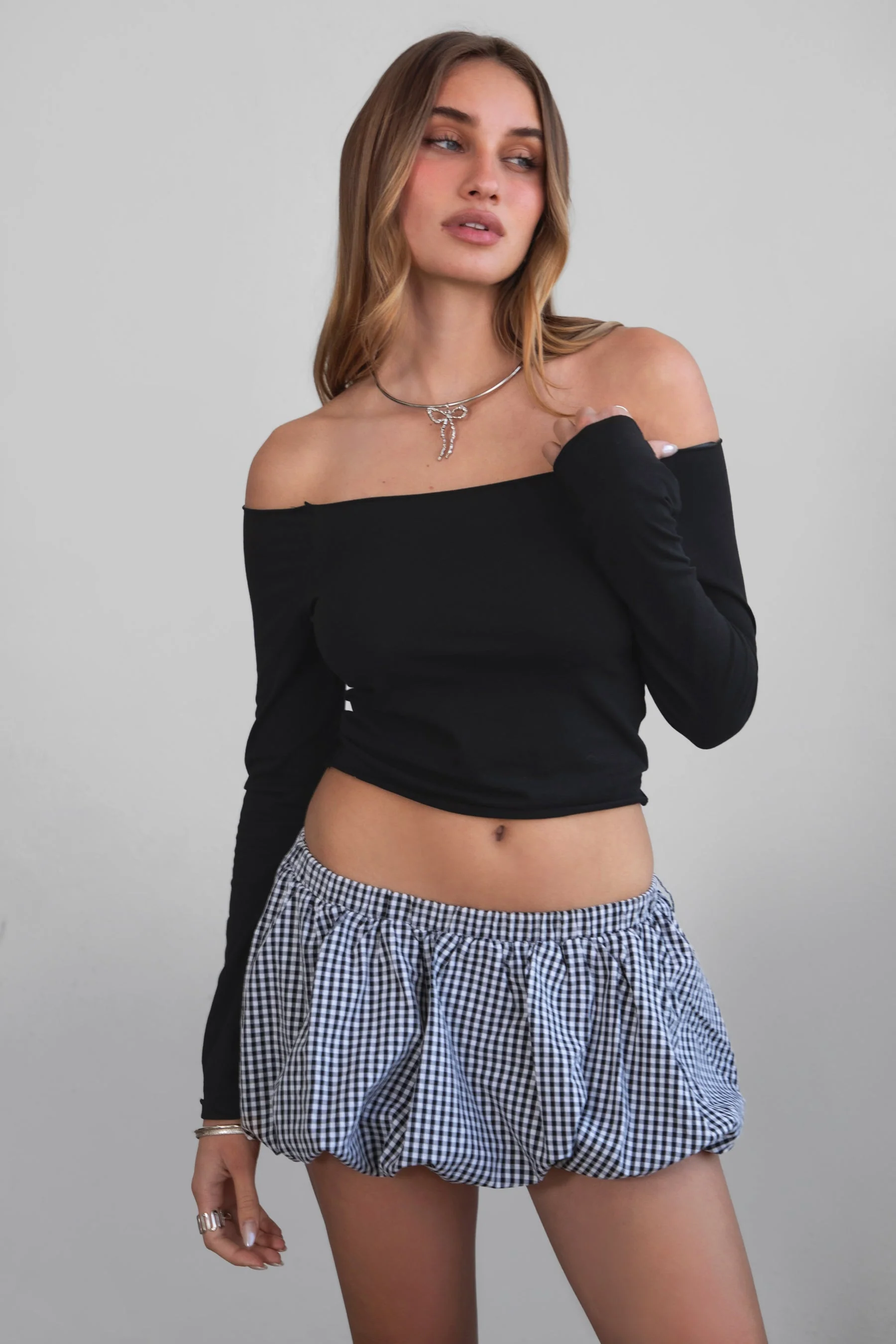 ADYEE Gingham Bubble Skirt With Built-In Shorts - Image 9