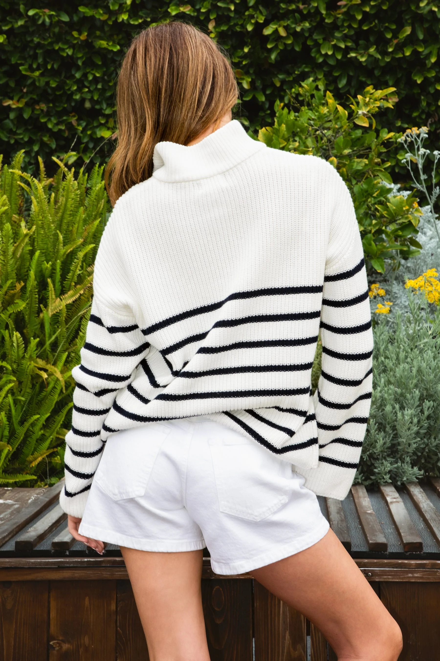 MAUREEN Classic Oversized Striped Half Zip Sweater - Image 9