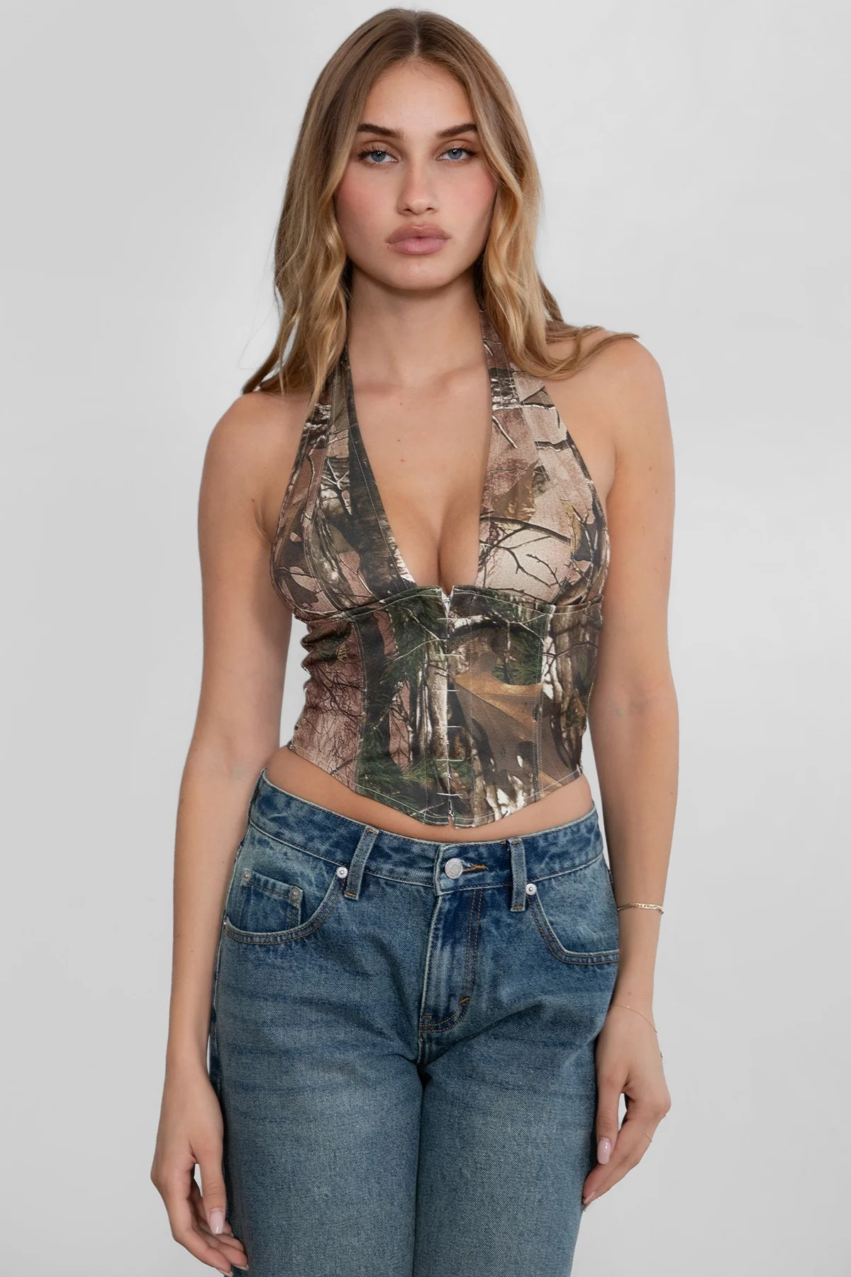 CAMOU Camo Print Halter Bustier Corset Top - Image 6