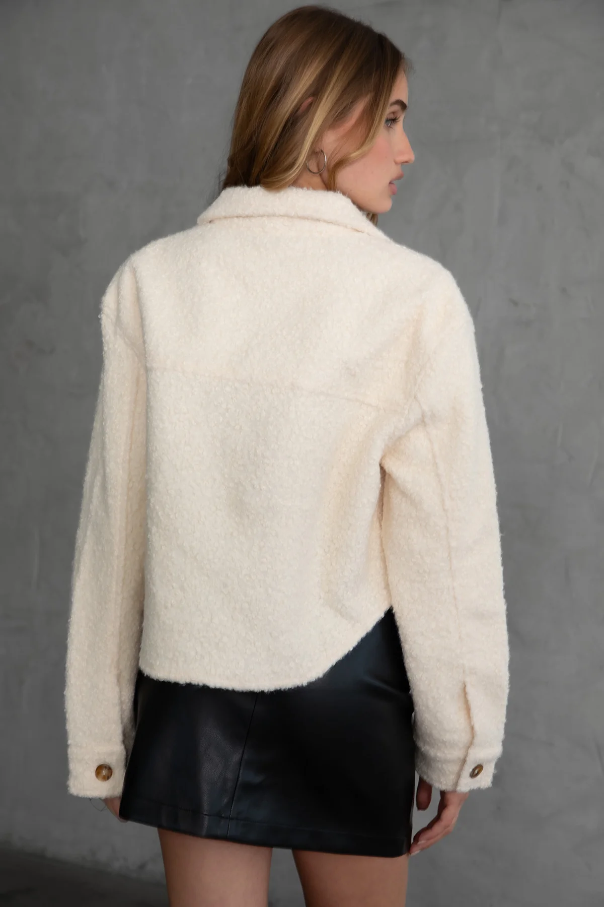 Fray Faux Sherpa Cropped Shacket - Image 11