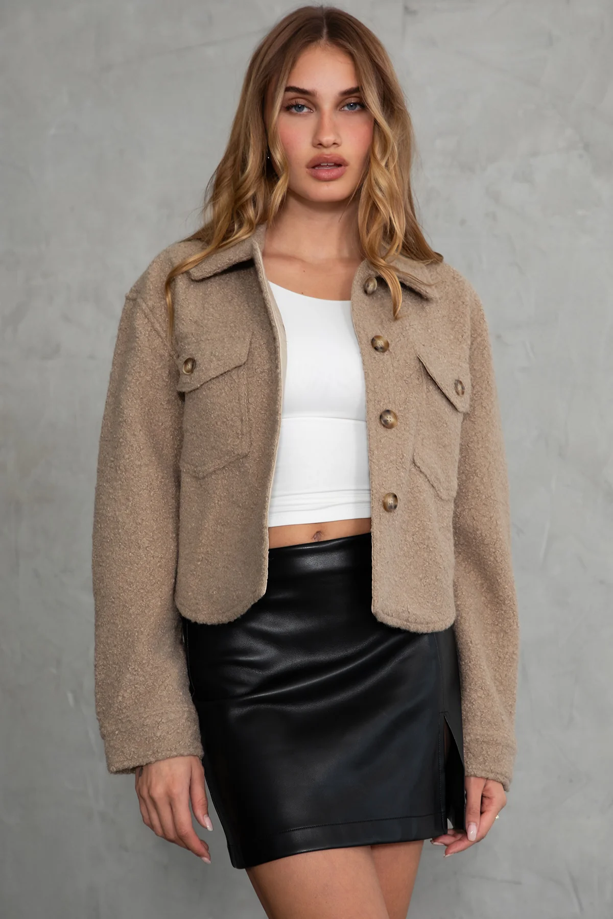 Fray Faux Sherpa Cropped Shacket - Image 13