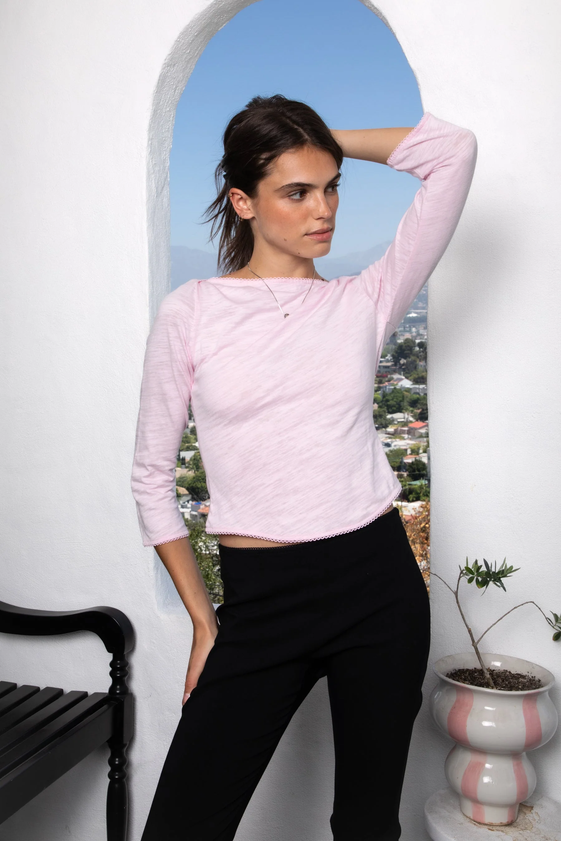 LUMA Cotton Slub Three Quarter Sleeve Boat Neck Top [Pre-order] - Image 12