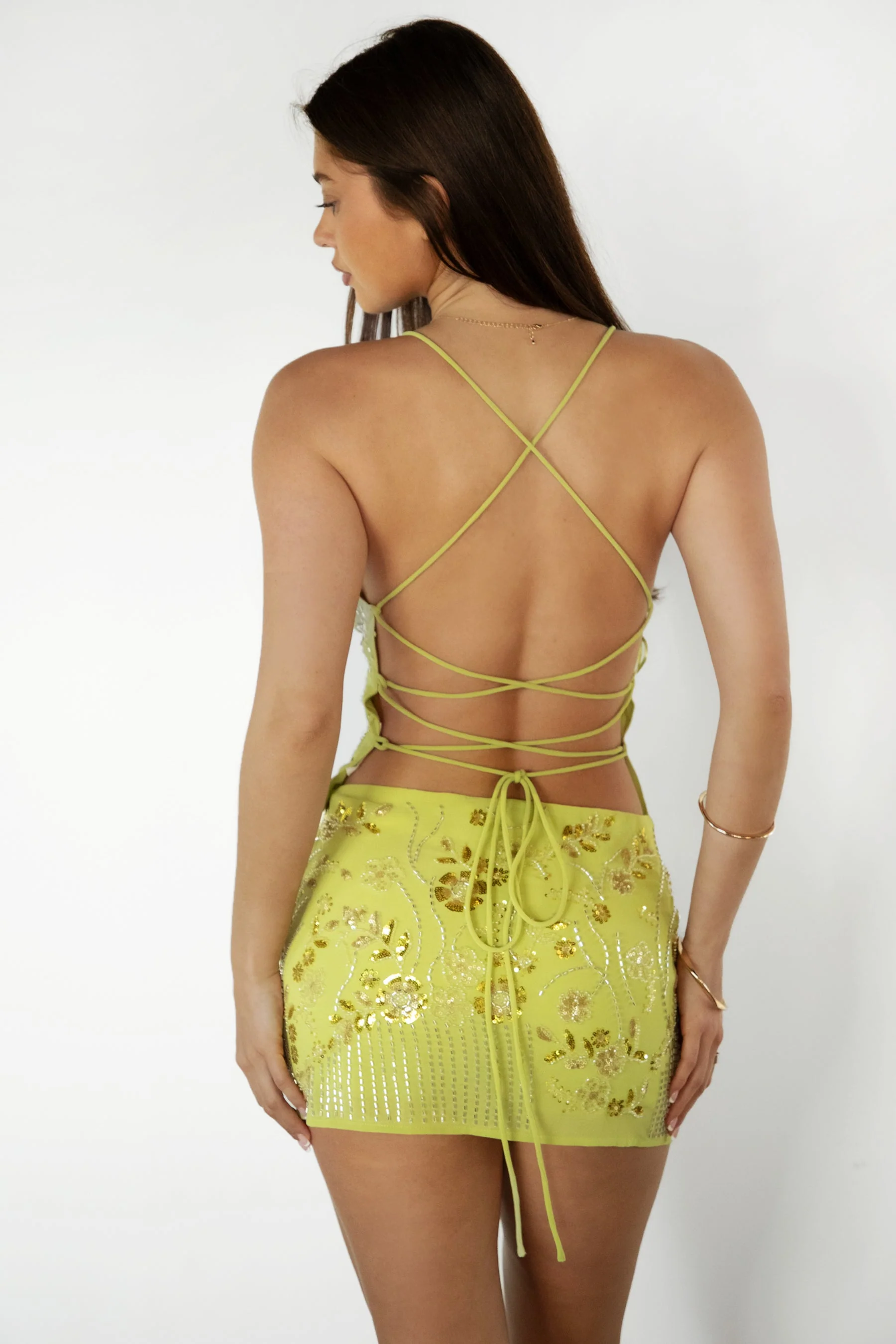 VEDA Chiffon Beaded V-Neck Open Back Corset Top - Image 15