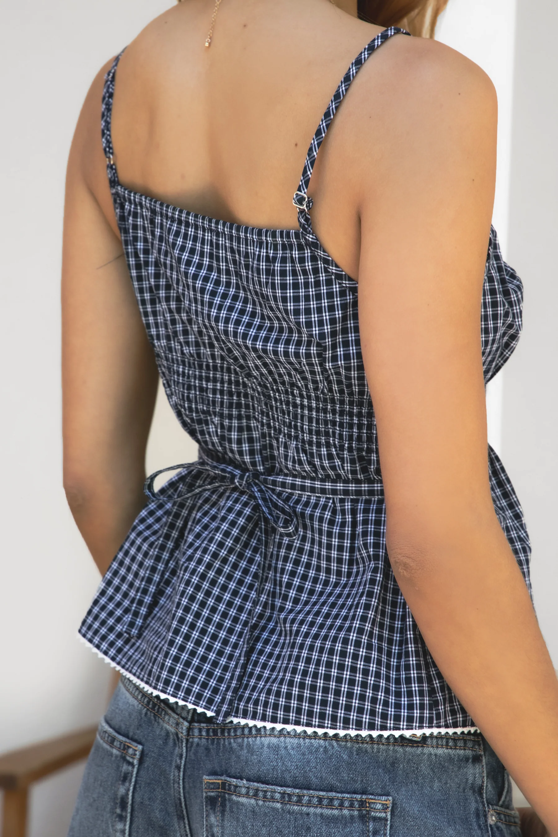HADLEY Plaid Check Poplin V Neck Tank Top - Image 5