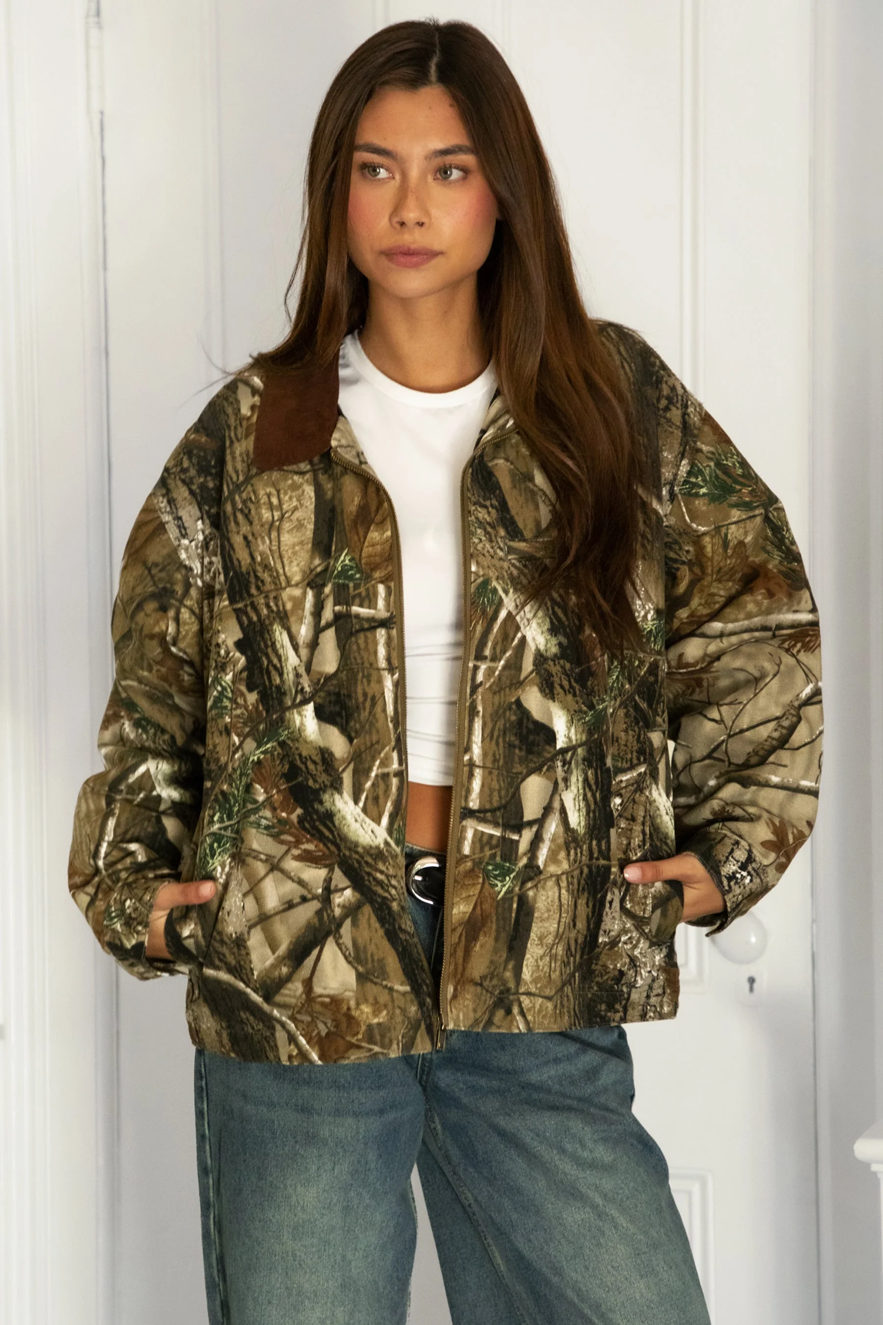 LAUREL Oversized Corduroy Collar Camo Jacket
